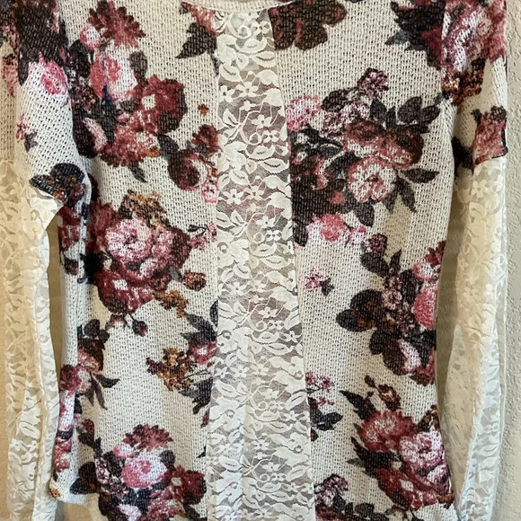 American Rag CIE Womens‎ Floral Longsleeve Knit Lace Sleeves Size Small - Picture 6 of 6